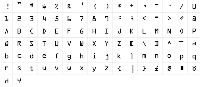 OCR-A Regular  glyph index