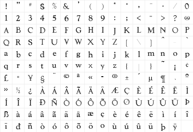 Tooled Regular  glyph index