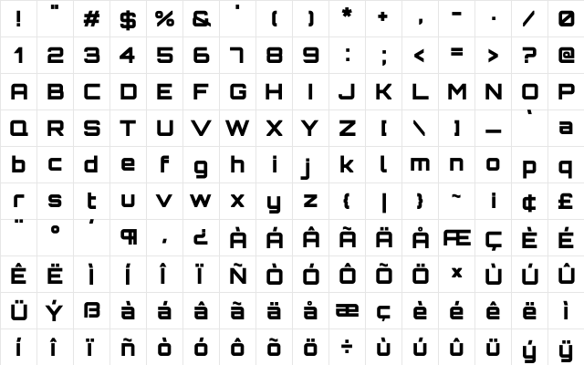 Orbitron Black  glyph index