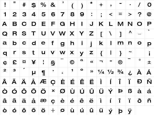 Helvetica Neue LT Com 63 Medium Extended  glyph index