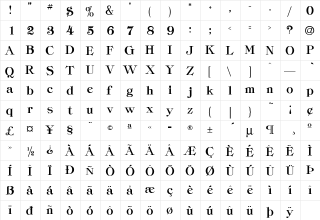 Denver Regular  glyph index