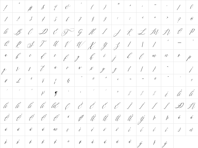 Letternisa Slant Regular  glyph index