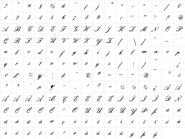 EnglischeSchTDemBol Regular  glyph index
