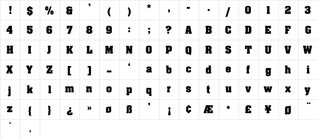 Aachen-Light Regular  glyph index