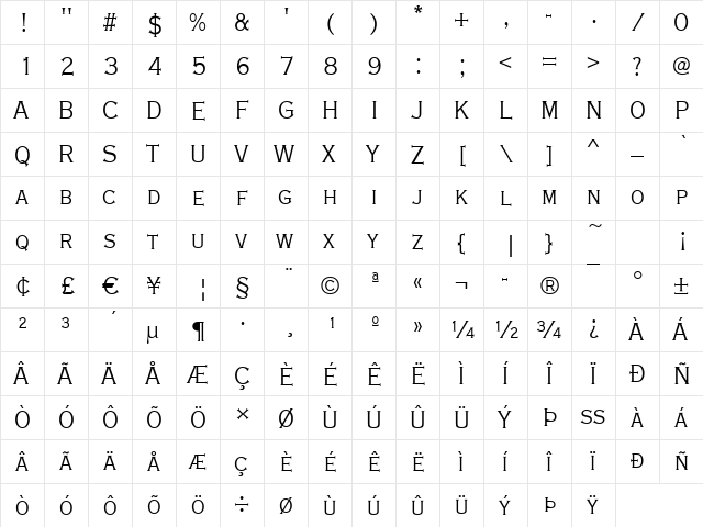 Copperplate-Cd-Light Regular  glyph index