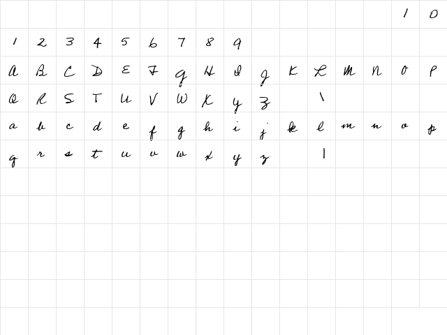 Professor Regular  glyph index