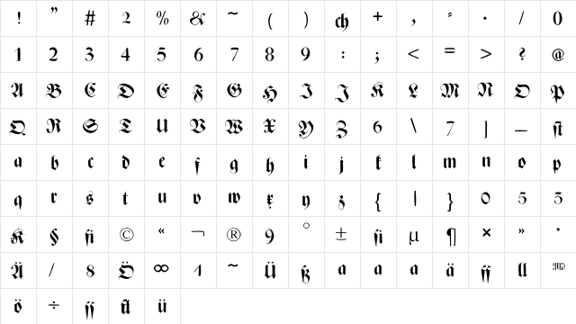 ZenFrax Regular  glyph index