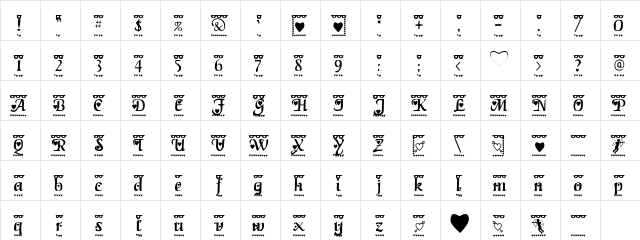 Valentine 1 Regular  glyph index