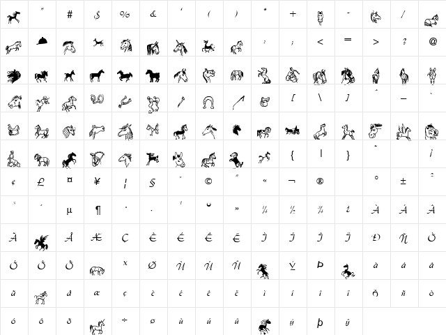 horsedings Regular  glyph index