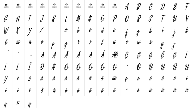 Clarice Italic Regular  glyph index