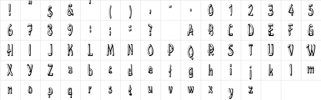 TreehouseCondensed Regular  glyph index