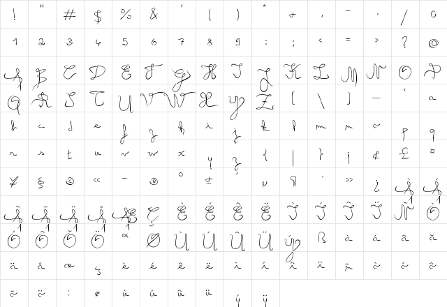Angel Light Regular  glyph index