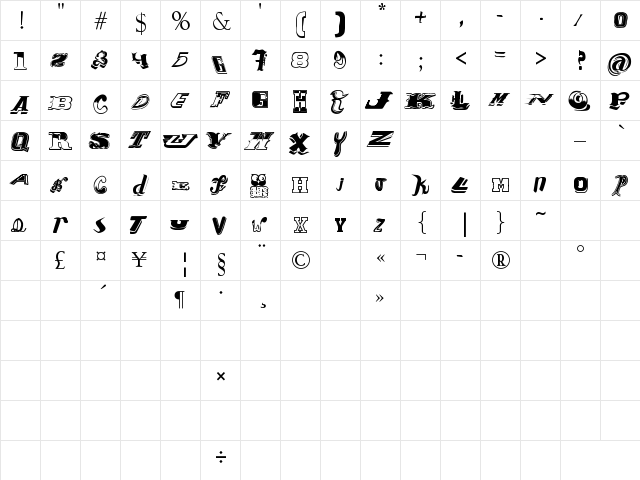 CONTIPOPGUA Regular  glyph index