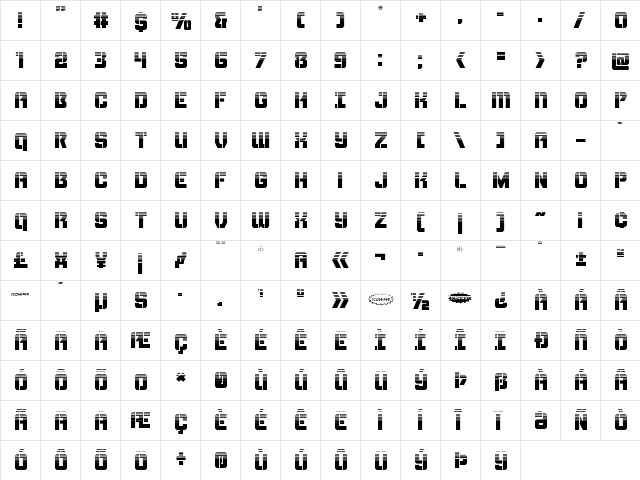Thunder Trooper Halftone Regular  glyph index