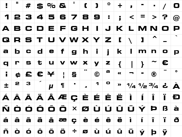 Square721 BdEx BT Bold  glyph index