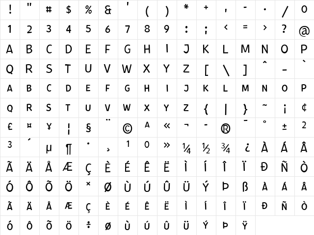 Kurri Island Caps Thin Regular  glyph index