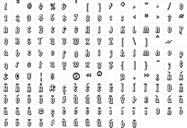 Squealer Embossed Regular  glyph index