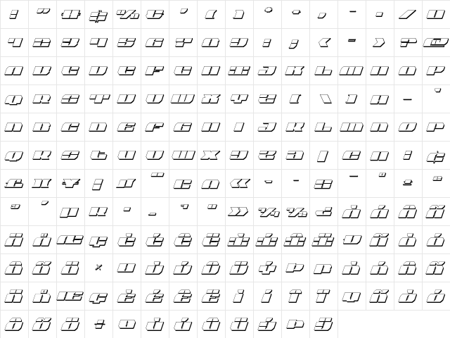 Joy Shark 3D Italic Italic  glyph index