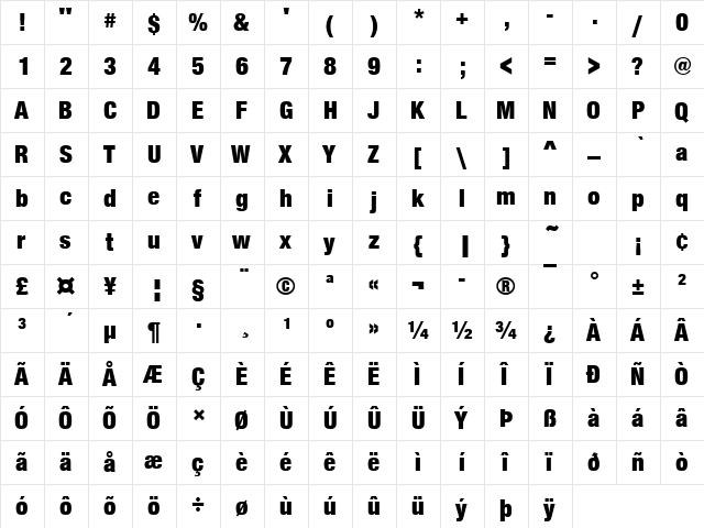 NimbusSanNovTBlaCon Regular  glyph index