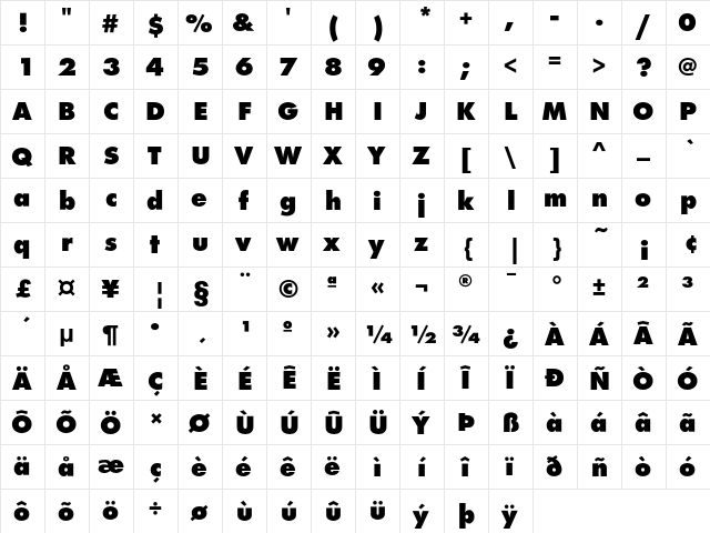 FuturaEF ExtraBold  glyph index