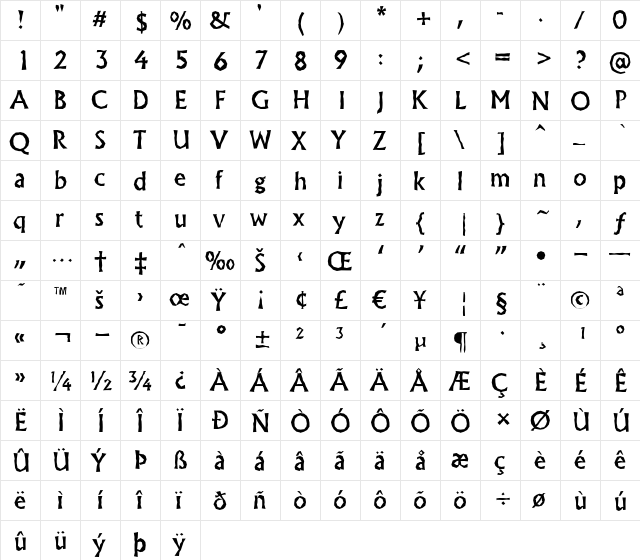 a_AlgidusBrk Regular  glyph index