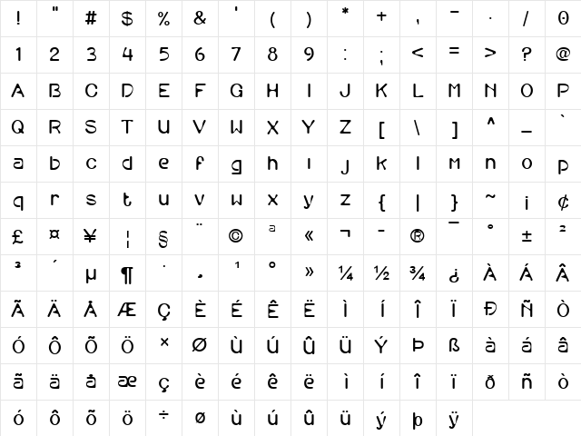 DS-Orange Normal  glyph index