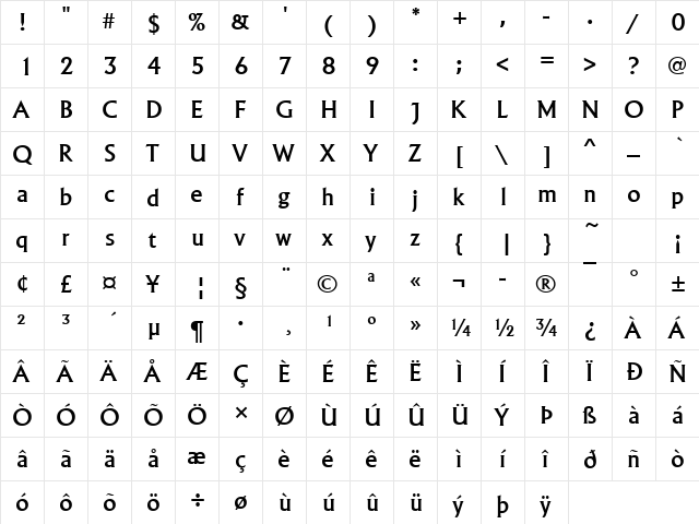 LapidarSerNo2URWTMed Regular  glyph index