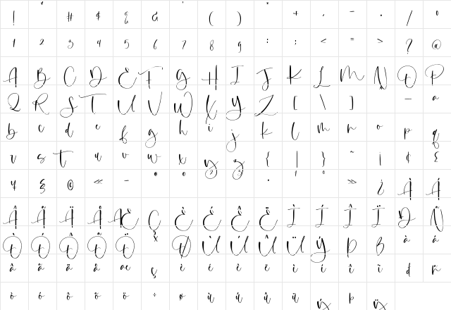 Margenta Regular  glyph index