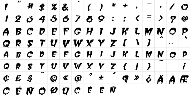 Creeper BlackItalic  glyph index