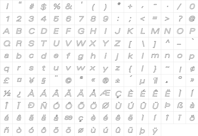 Univers-ExtendedObl Hollow Regular  glyph index