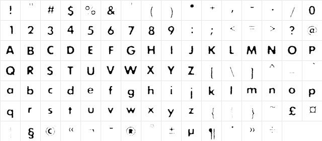 ExposureCOneRough Regular  glyph index