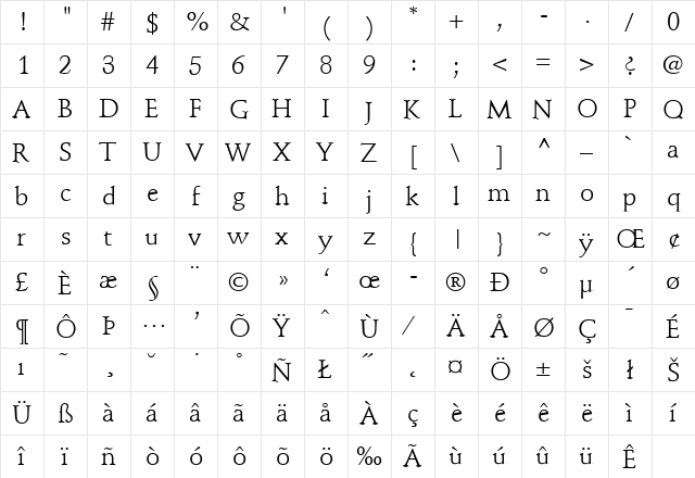 StempelSchneidler-Roman Regular  glyph index