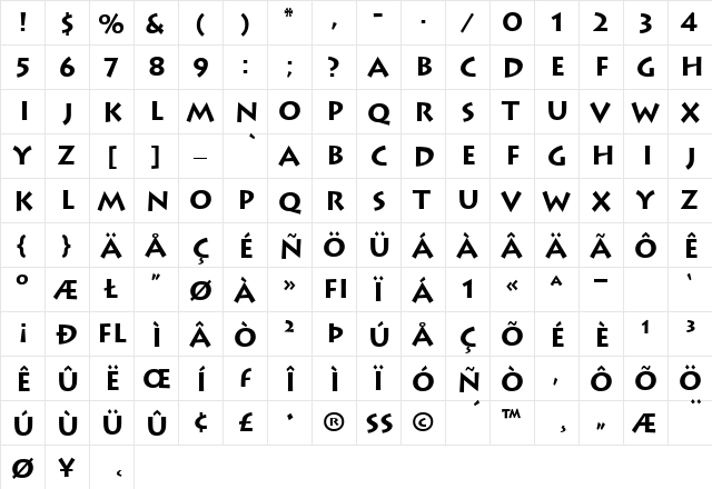 Lithos-Bold Regular  glyph index