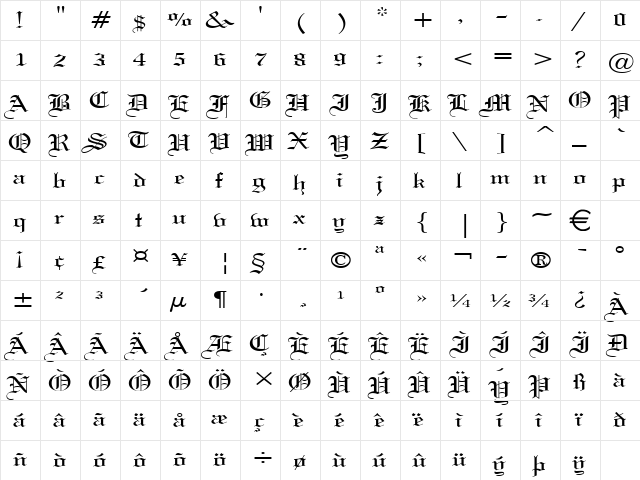 Gothic57Wide Normal  glyph index