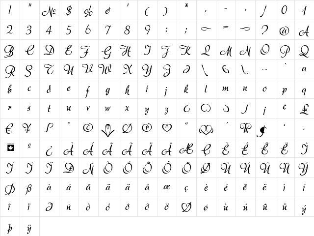 Adore Regular  glyph index