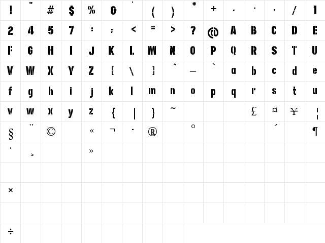 NFL Packers Regular  glyph index