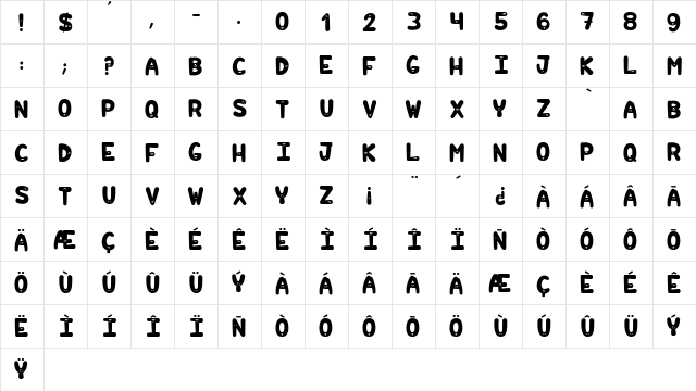 Hilarious Regular  glyph index