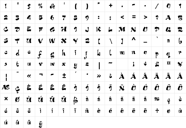 Arriba Std Regular  glyph index