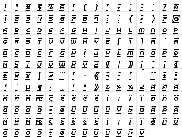Barcade Semi-Italic Semi-Italic  glyph index