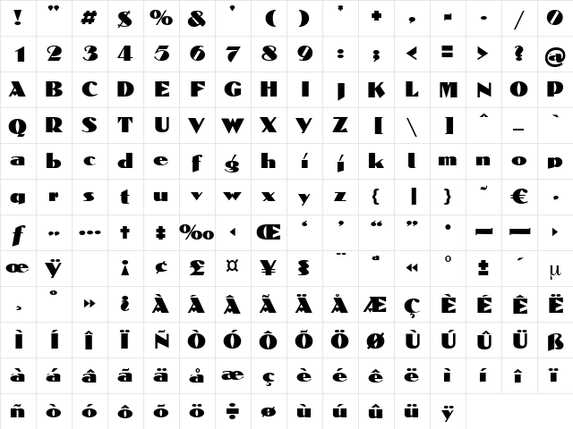 Agenda Regular  glyph index