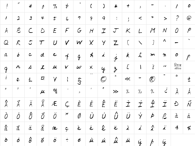 LEHN016 Regular  glyph index
