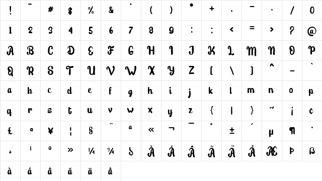 Stibold Regular  glyph index