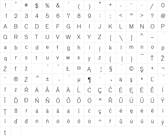 AcciusTEELig Regular  glyph index