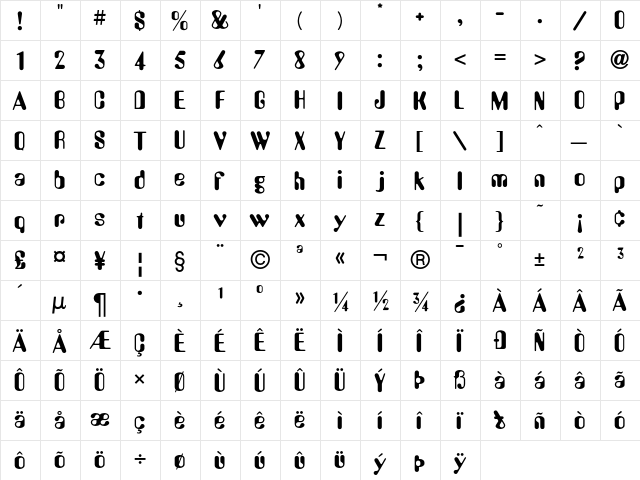 AmeliaICG Regular  glyph index