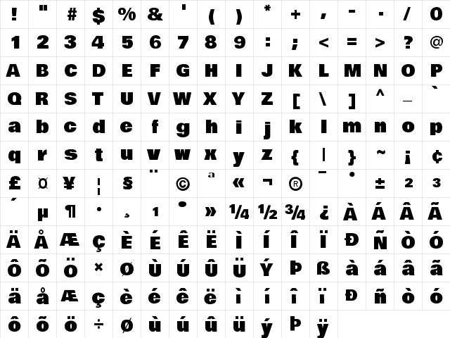 Bowlby One Regular  glyph index