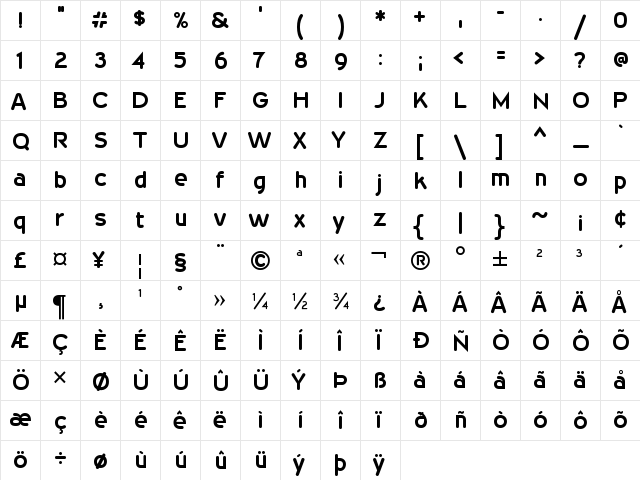 Wevli Bold  glyph index