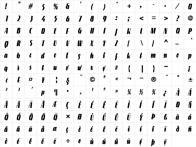 LTGneisenauette Regular Bold  glyph index