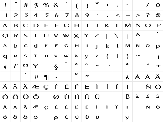 Custard Pie 16 Bold  glyph index