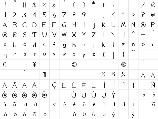 Caduceus Regular  glyph index