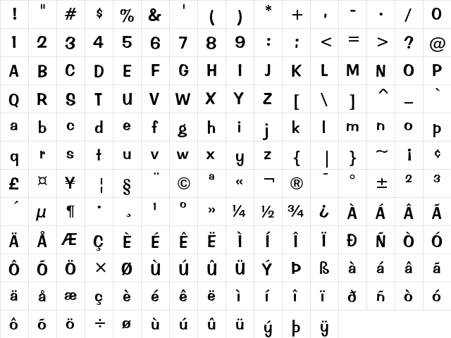 Impress Regular  glyph index